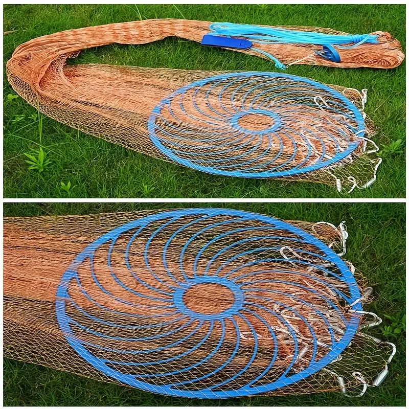 Catch More Fish with this Braided Line Hand Throw Fishing Net - Steel  Pendant & Big Plastic Blue Ring Included!