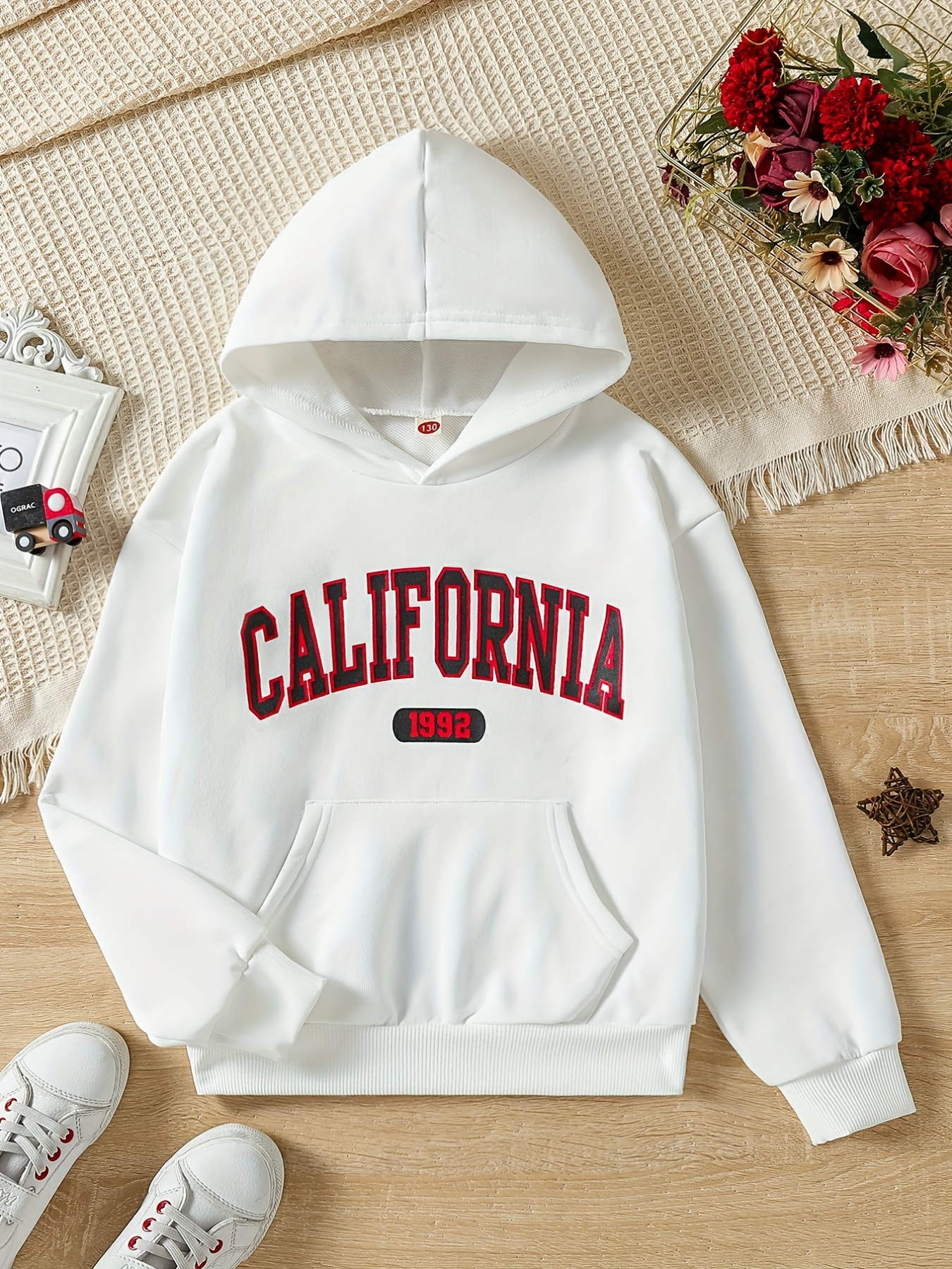 Girls Trend ''california'' Letter Print Long Sleeve Hoodie - Temu