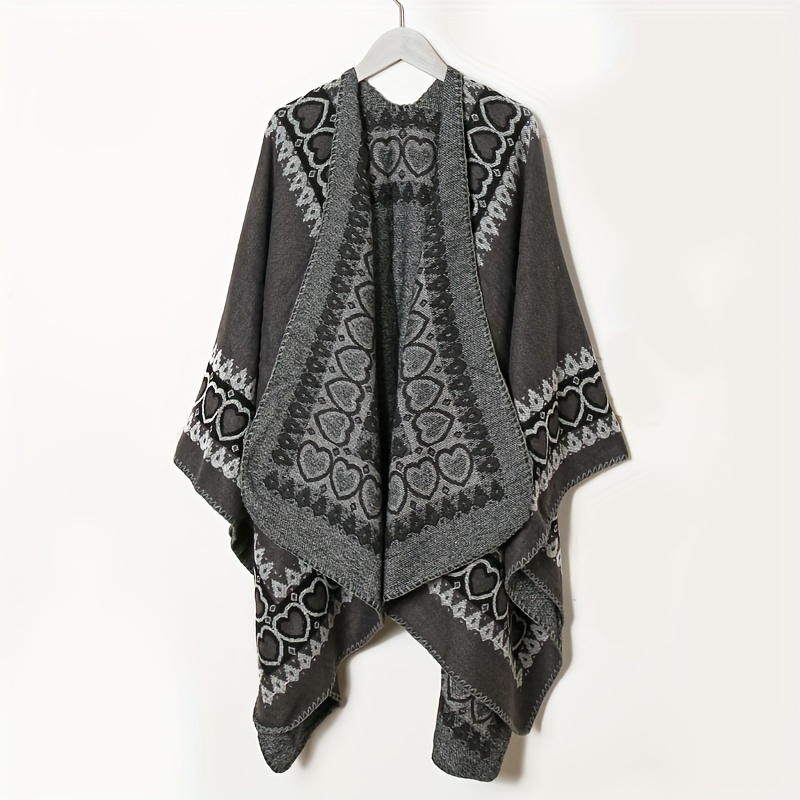 Boho Geometric Pattern Shawl Cashmere Wrap Thick Warm Cape