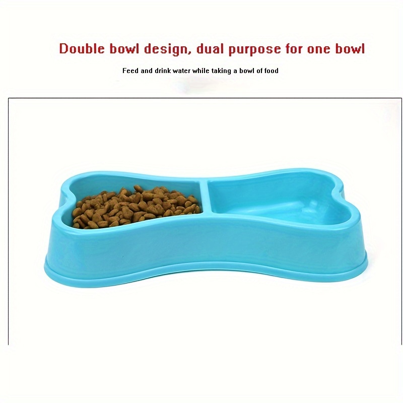 1pc Plastic Bone-shaped Dog Bowl, Double Bowls Design For Water And Food