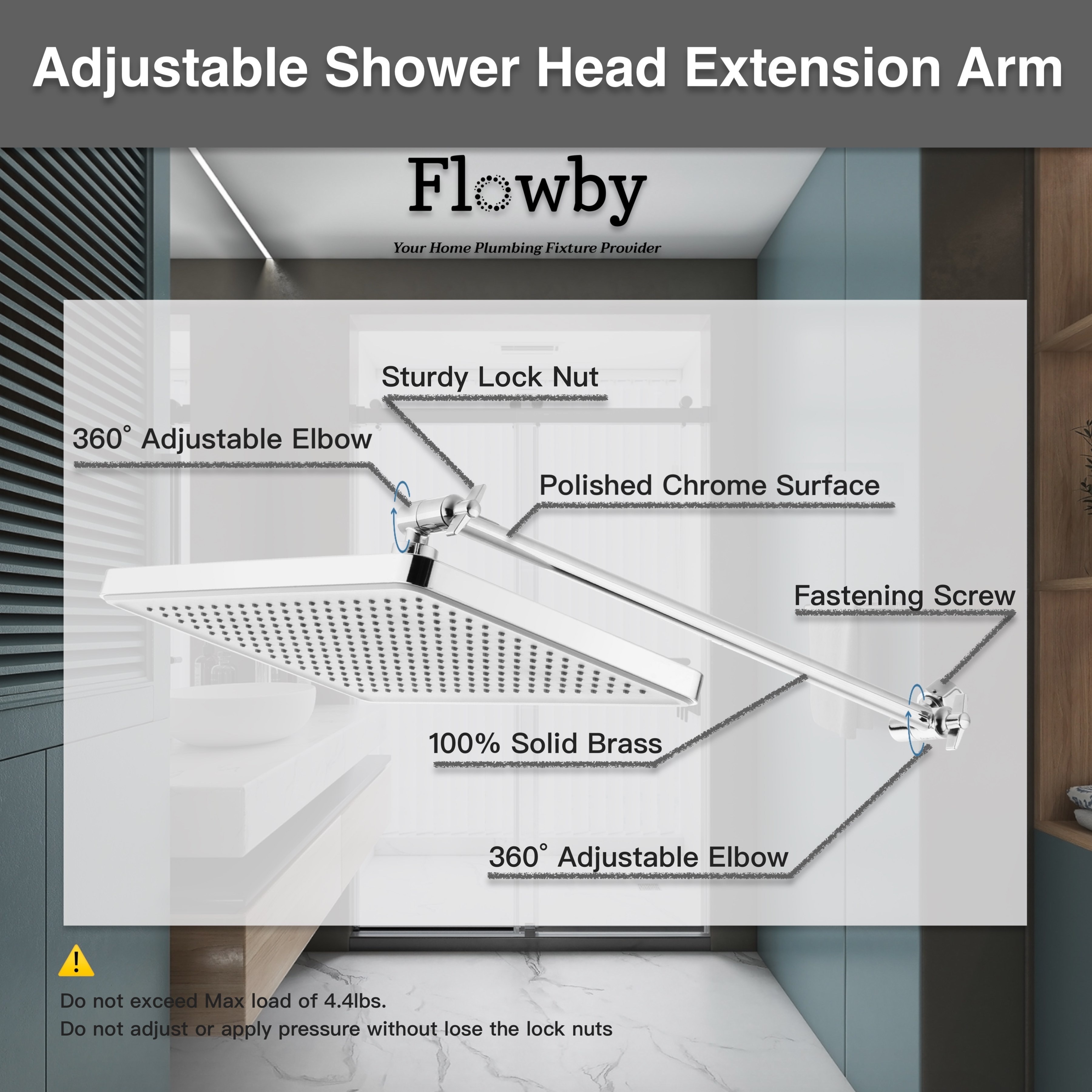 1pc Extra Long Shower Head Extension Arm, Extra Long Solid Brass Chromed  Shower Extension Arm With Locking Nuts, Height And Range Adjustable, G1/2  Uni