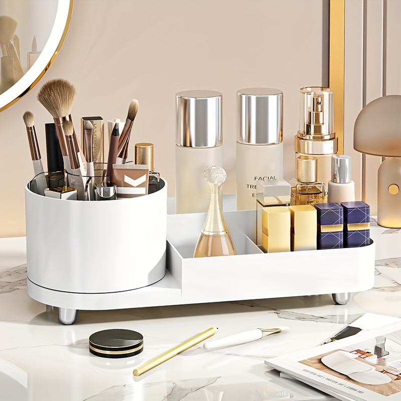 Organiseur De Maquillage Rotatif 360° Avec Support à Parfum - Design élégant Transparent, Pour Salle De