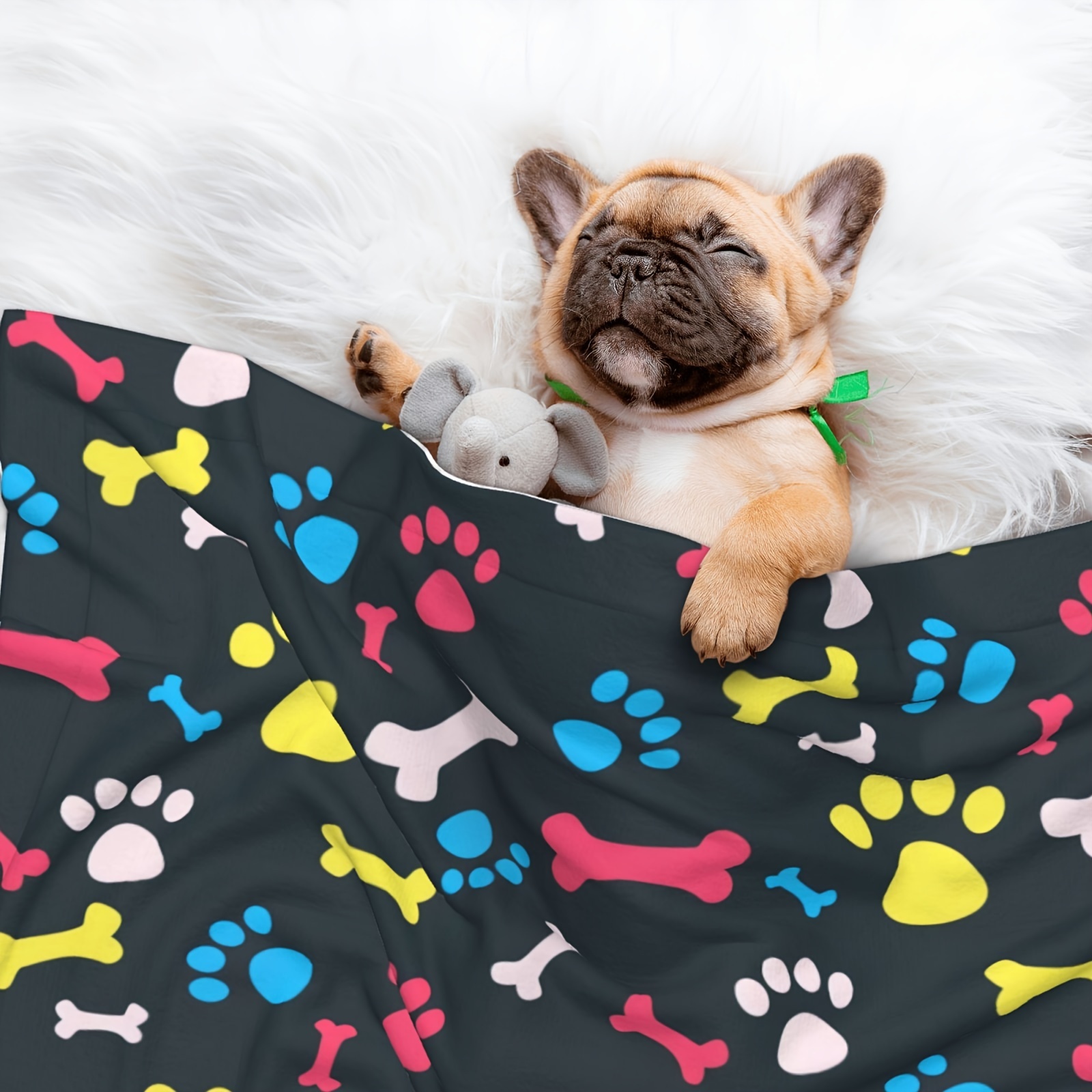 1pc Colorful Footprint Print Dog Bed Blankets Double sided Blanket Premium Plush Polyester Fabric Soft Pet Blanket