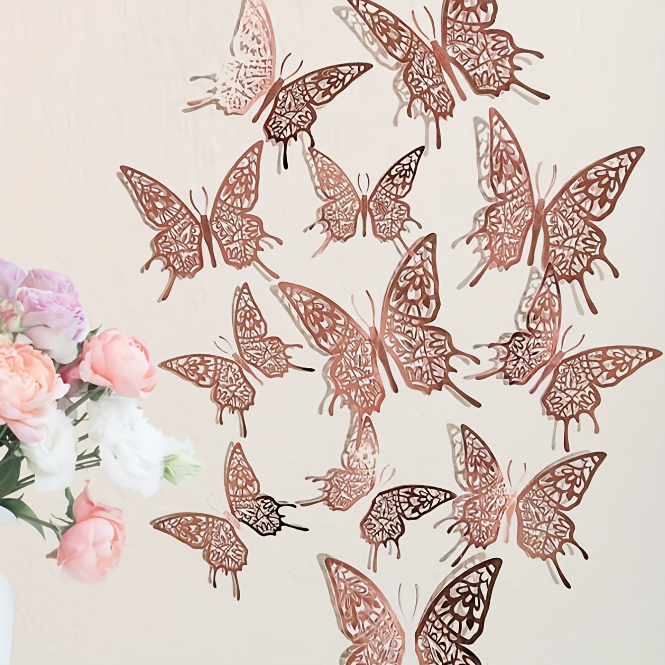 12 Pack 3D Rose Gold Butterfly Wall Decals Diy Removable Mural