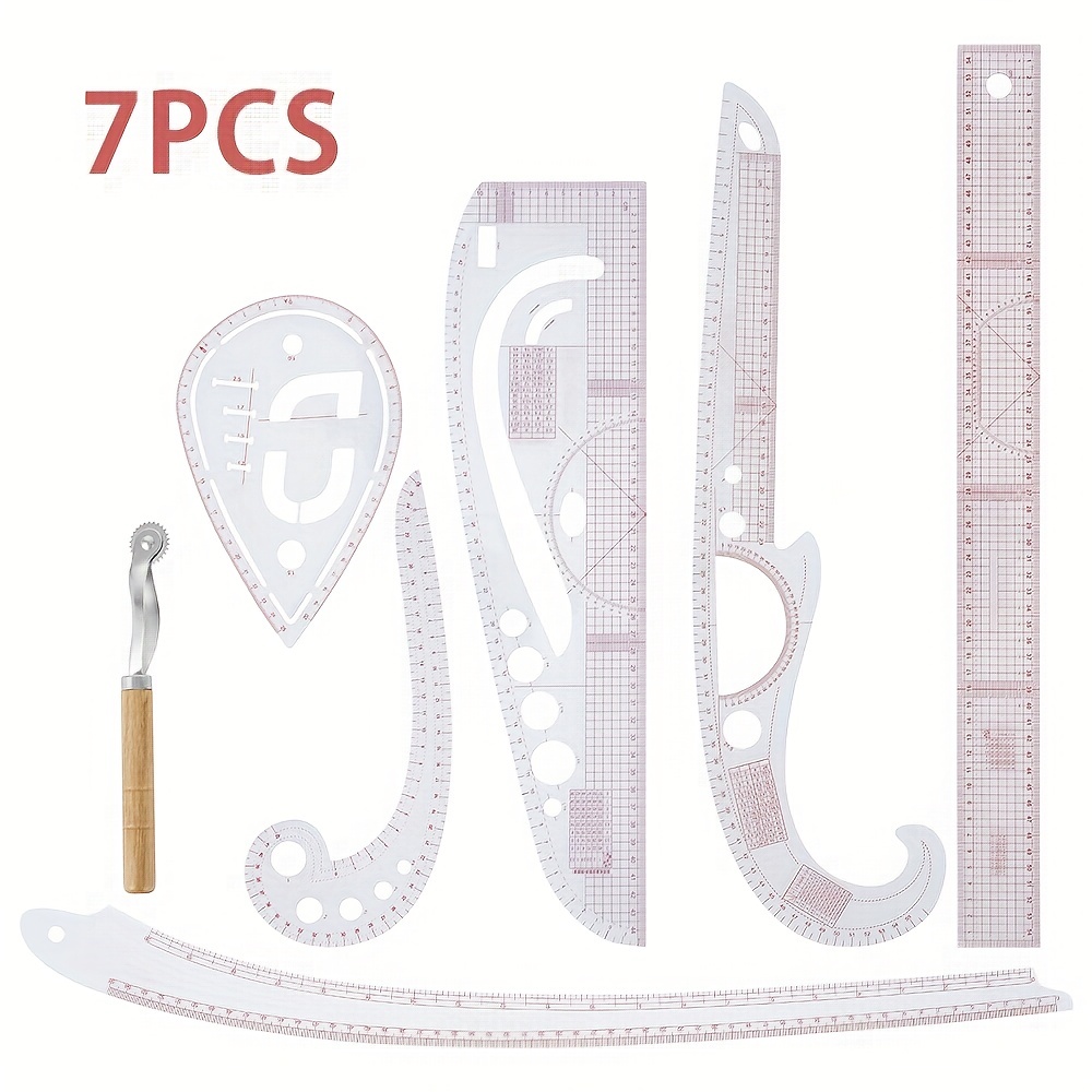 7pcs Sewing Ruler Set French Curve Clear Ruler for Pattern Maker DIY Clothing Dress Making Sewing Ruler Tailor Set Clothing Measuring Ruler Sewing