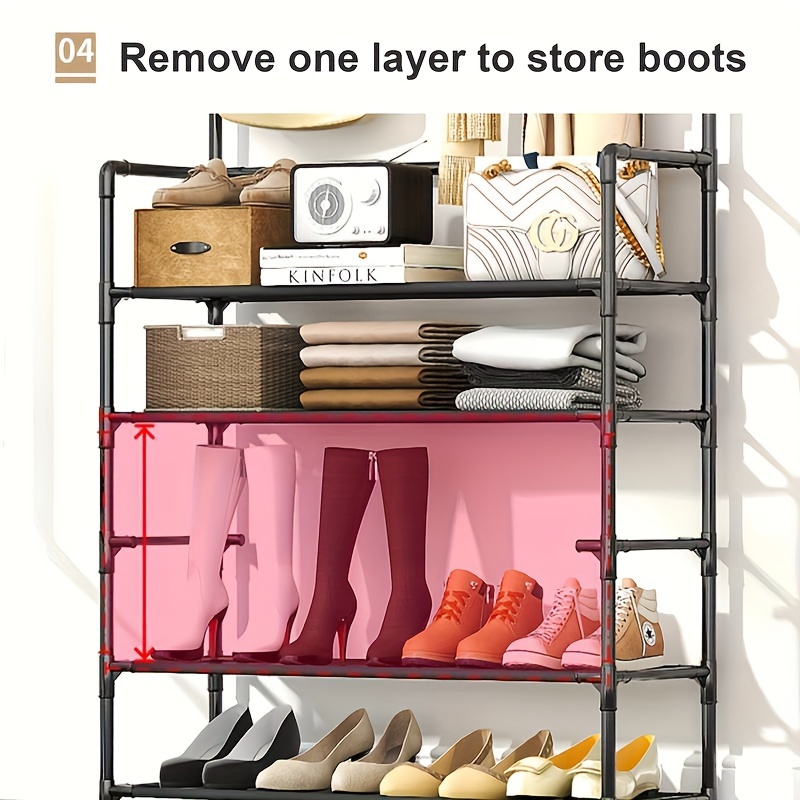 Entryway Shoe Rack and Coat Hooks, Shoe Organizer with 4 Shelves