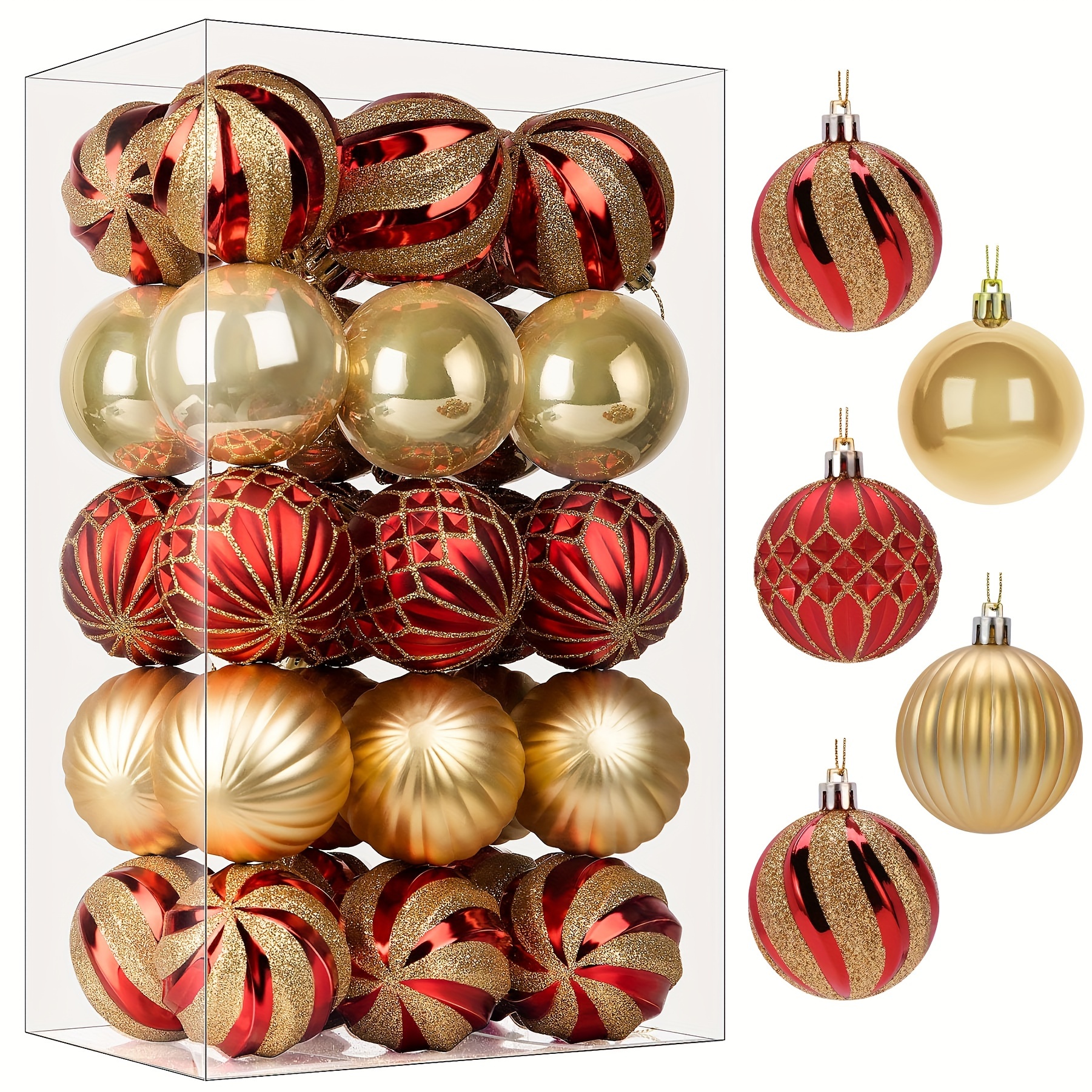 36 Pcs Christmas Balls Christmas Balls Ornaments Set Xmas Shatterproof  Christmas Tree Decorations for Xmas Trees,Gold Shatterproof Christmas Ball