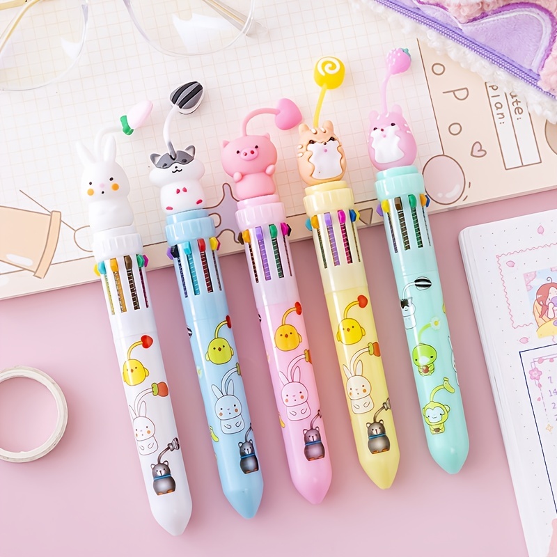 Kawaii Cute Animal 10/8 Color Ball Pen Retractable Ballpoint Pen