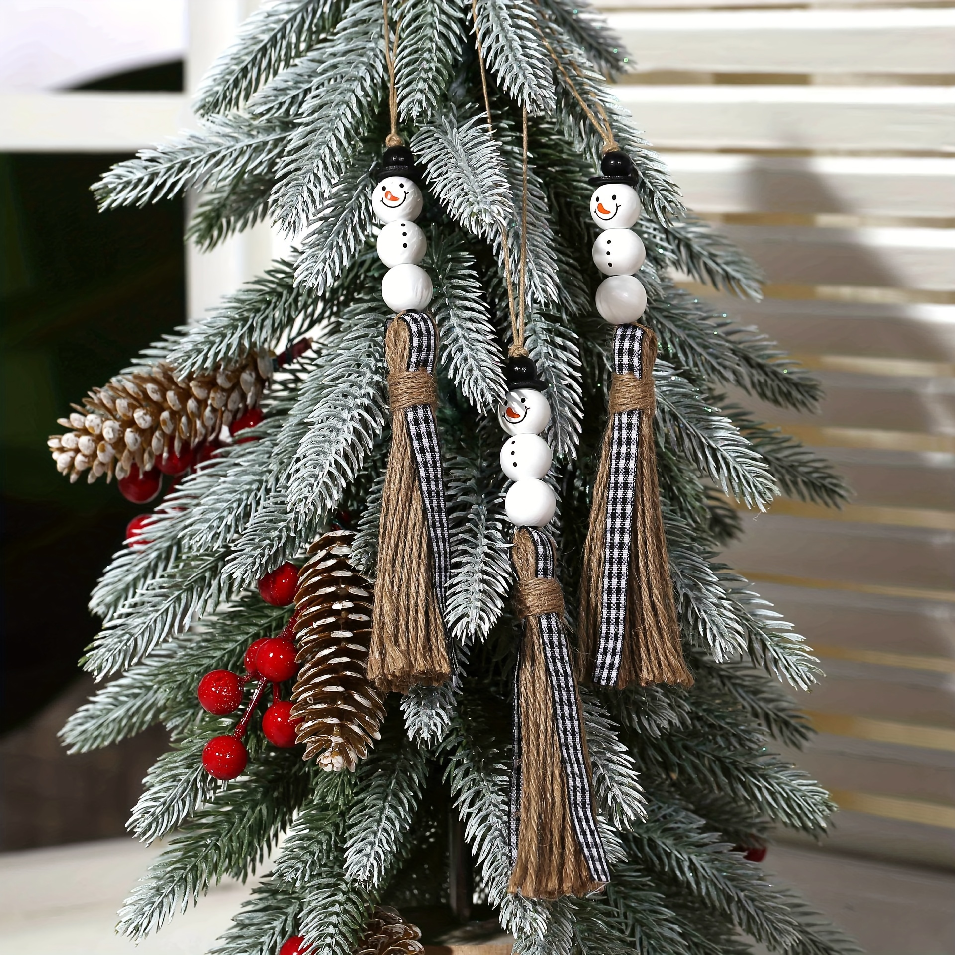 Snowman Bead Garland Christmas Tree Ornaments Xmas Wooden - Temu