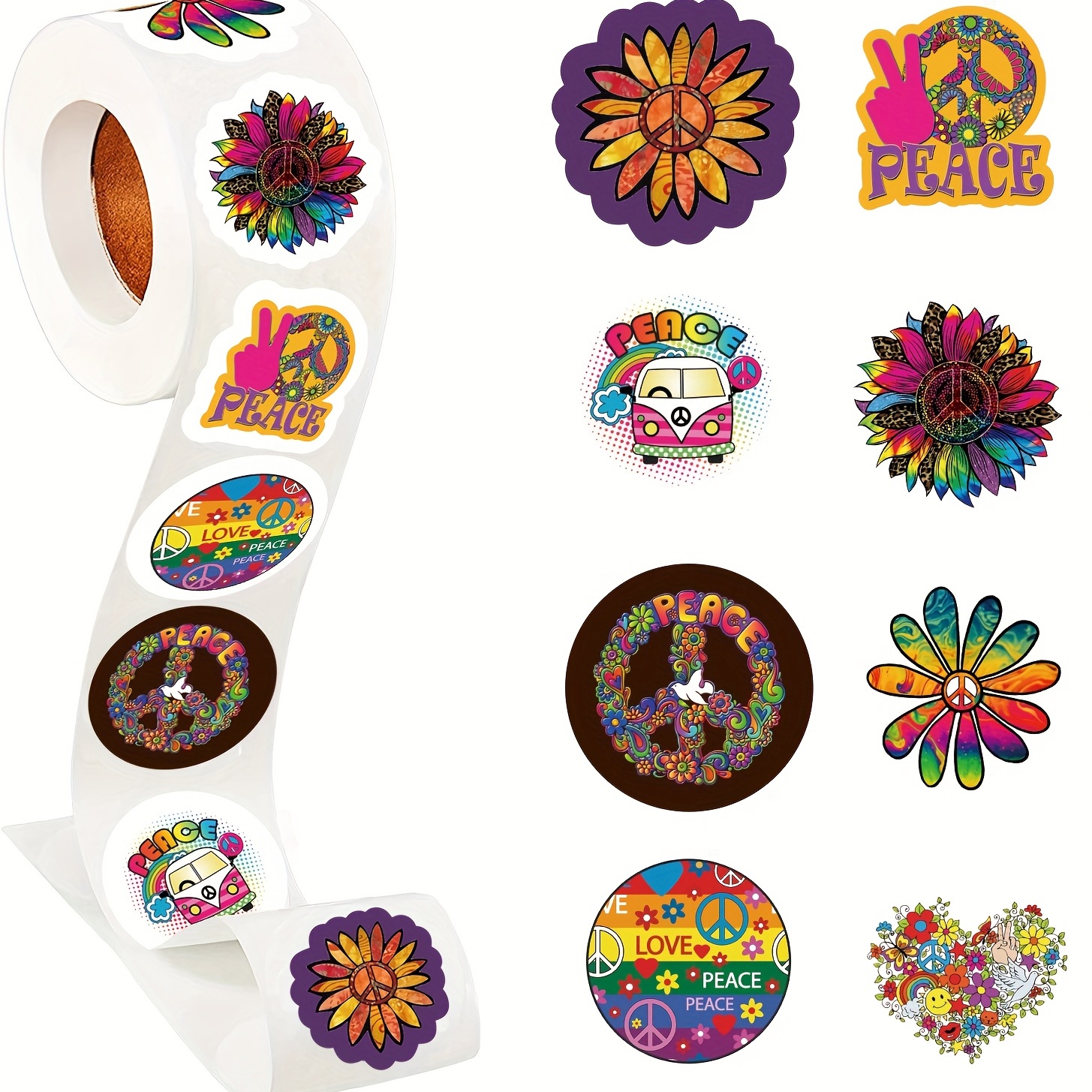 Peace Love Hippie Stickers 8 Patterns Self adhesive Seals - Temu