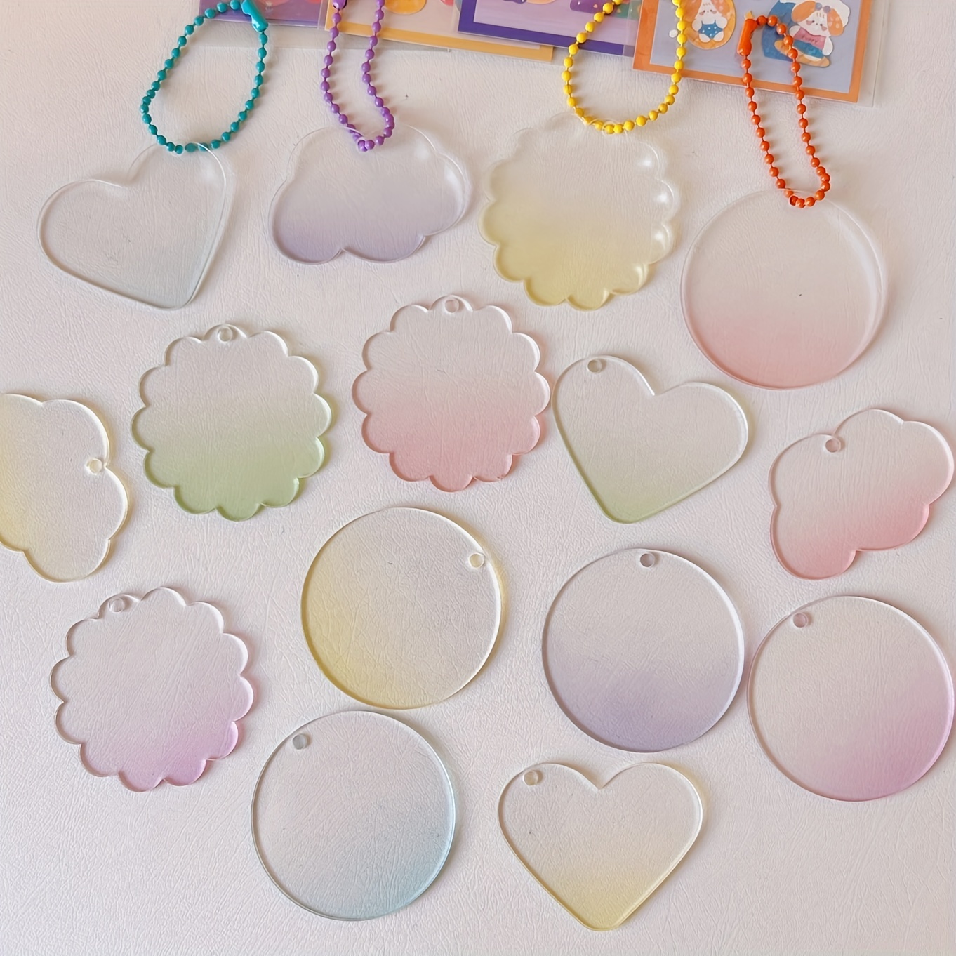 10pcs DIY Colorful Flickering Gradient Acrylic Keychain Blanks Disc Clear  Circle