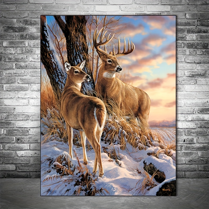 DIY Diamond Painting Animal Series Half Face Deer Full Diamond Round  Diamond Decorative Painting