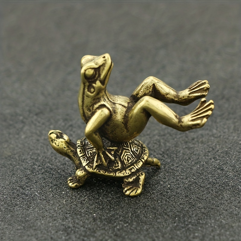 Metal Frog Sculpture Brass Statue Mini Animal Ornament Art - Temu