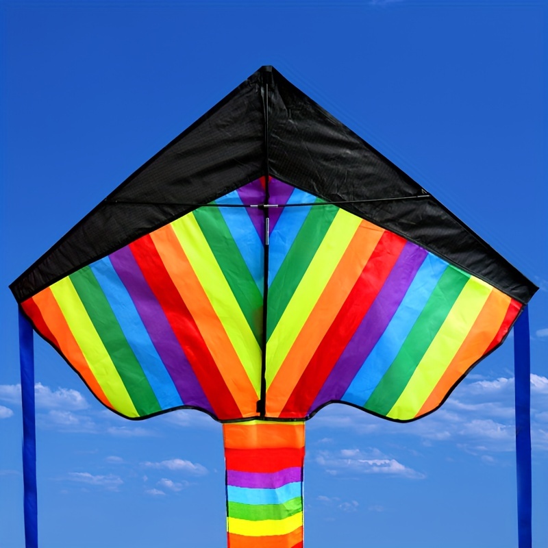 Large Kite Colorful Delta Kites for Kids and Beginners Outdoor Games Easy  to Fly, 3D Rainbow Tail, 656 ft String Reel Winder Or 330 ft String Panel