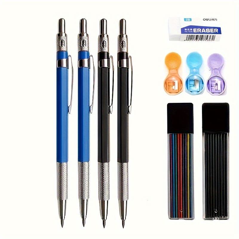 1 Set Thick Flat Head Mechanical Pencil, Pencil With 6pcs Refill Set, 2B  Pencil, Pencil With Eraser, Writing Drawing Pencil, Gift 