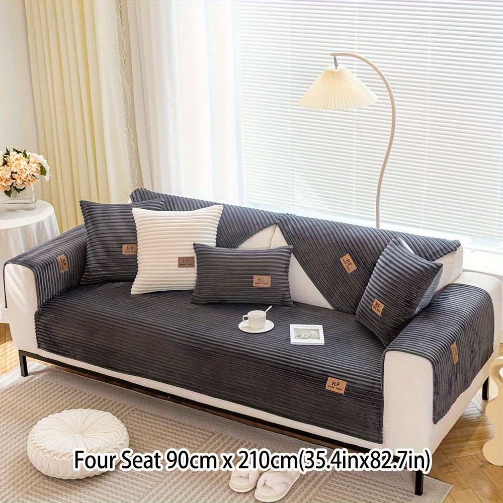 1pc Solid Color Embroidery Plush Thickened Sofa Seat Cushion Cover For  Autumn And Winter, Simple Modern High-end, Warm And Comfortable Sofa Cover,  Living Room Decoration