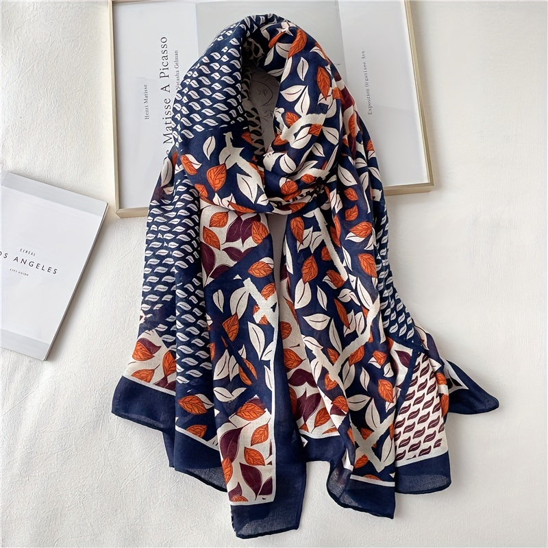 Chinese Style Scarf Leaves Pattern Long Breathable Shawl Wraps