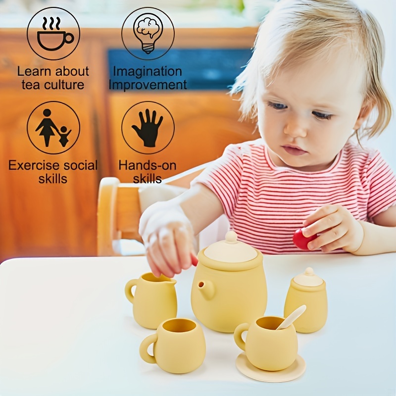 tyry hu silicone   tea set bpa free food grade soft   play kitchen for   perfect christmas or thanksgiving gift in     yellow details 4