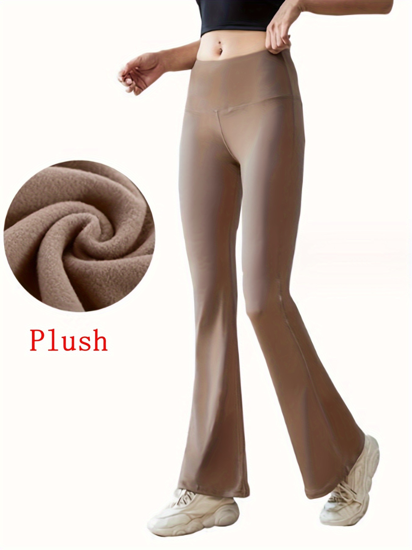 High Waist Fleece Lined Yoga Pants Solid Color Running Warm - Temu