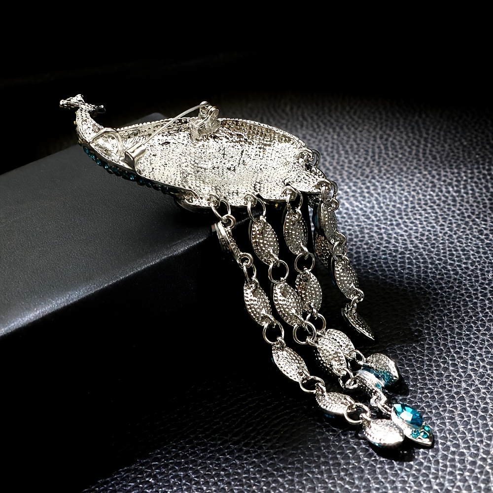 Tassel Peacock Brooch, Elegant Animal Accessory