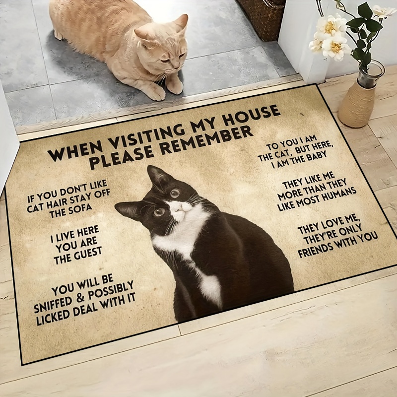 1pc Cute Cat Print Welcome Doormat, Dirt Resistant Anti-slip Floor Area  Rug, Machine Washable, Absorbent Bath Mat, Suitable For Living Room Bedroom  Ba