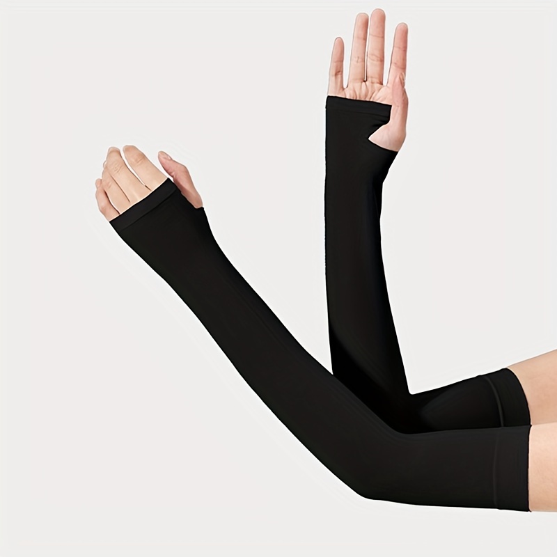 Breathable Elastic Ice Gloves Uv Protection Solid Fingerless - Temu