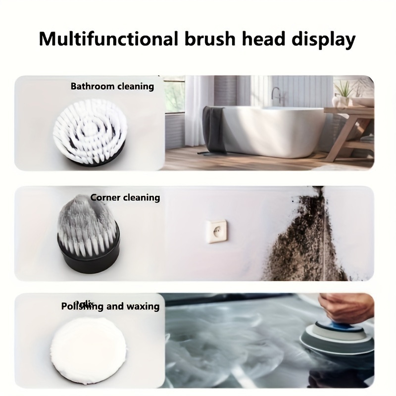 Electric Spin Scrubber With 6 Replaceable Brush Head, Power Cordless  Bathroom Scrubber With Adjustable Long Handle, Rechargeable Shower Scrubber,  Multifunctional Scrubber For Bathroom, Kitchen, Bathtub, Tile, Shower, Car,  Cleaning Supplies - Temu