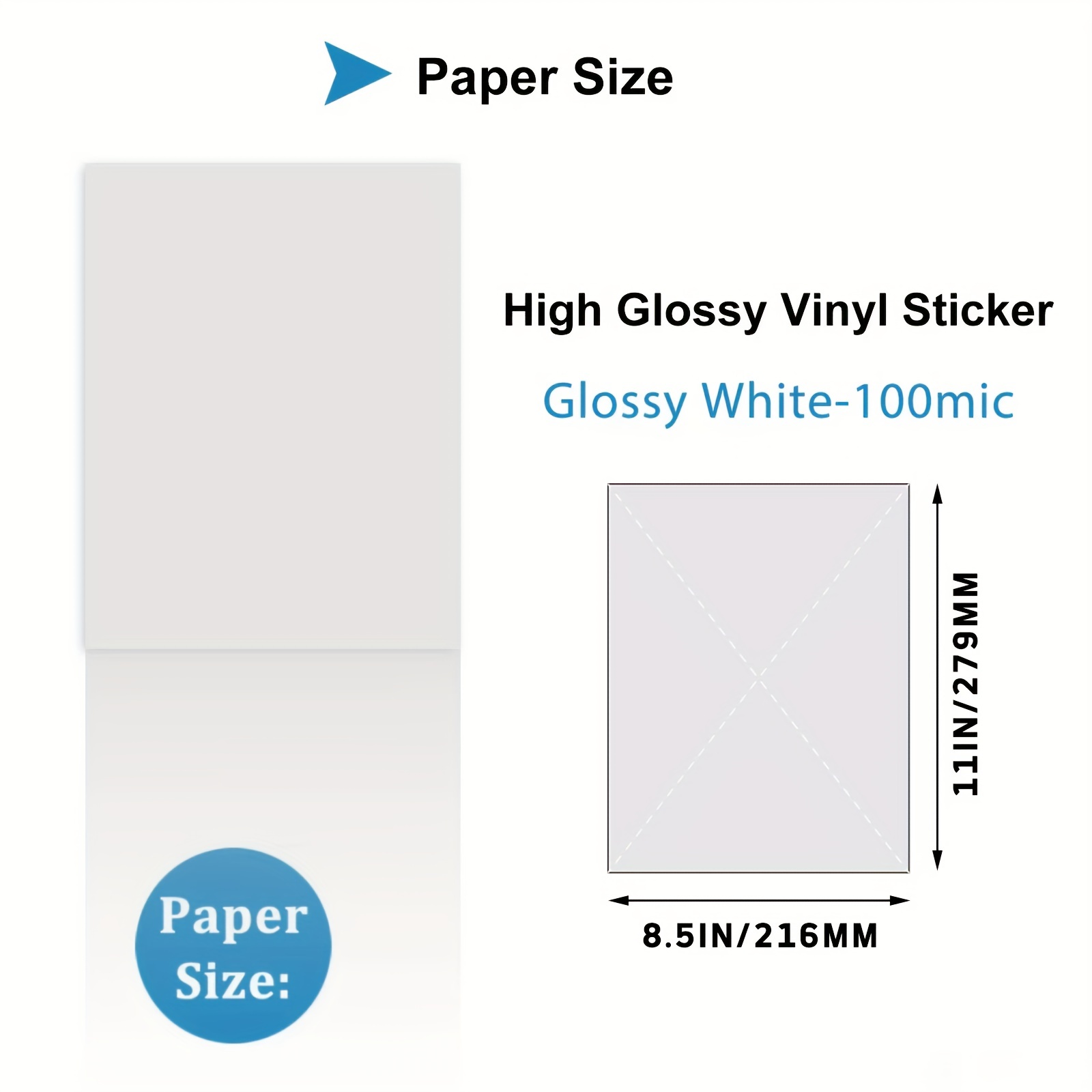  Papel adhesivo brillante para impresora de inyección de tinta,  papel adhesivo de vinilo imprimible impermeable para impresora láser y de  inyección de tinta, 8.5 x 11 pulgadas : Productos de Oficina
