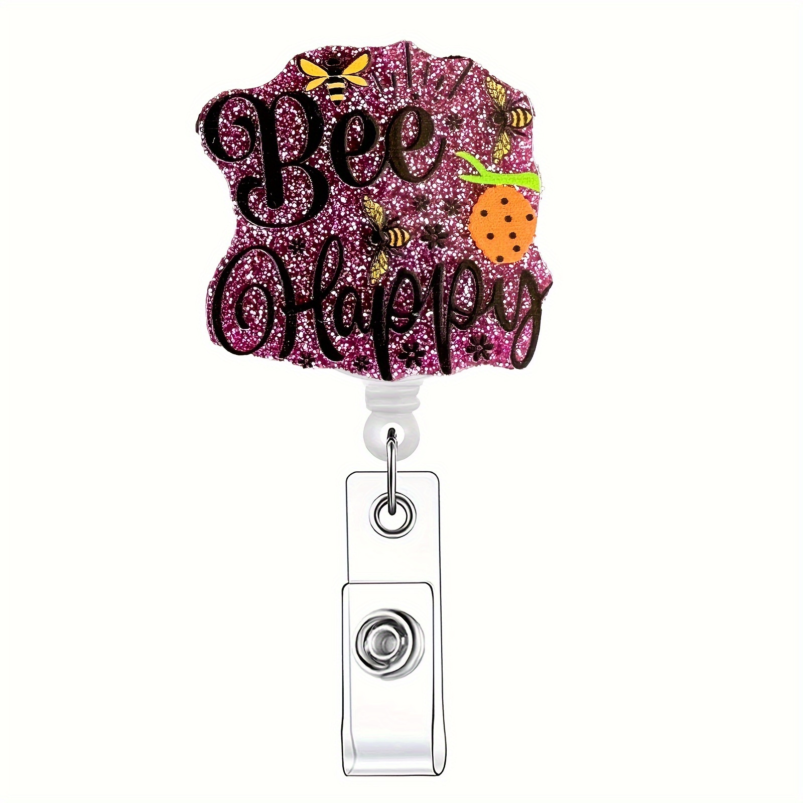 1pc Bee Themed Retractable Badge Reel,Name Badge Holder with ID Clip for Nurse Doctor Volunteer Employee,Cat,Car,Flower,Flowers,Valentine's Day