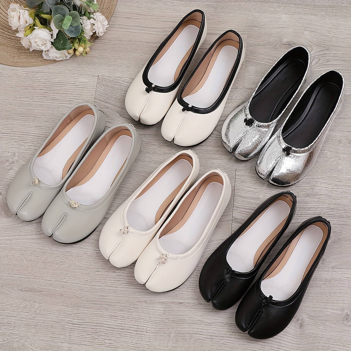 Women Genuine Leather Split Toe Shoes Pumps Flat Tabi Loafers Comfort Shoes