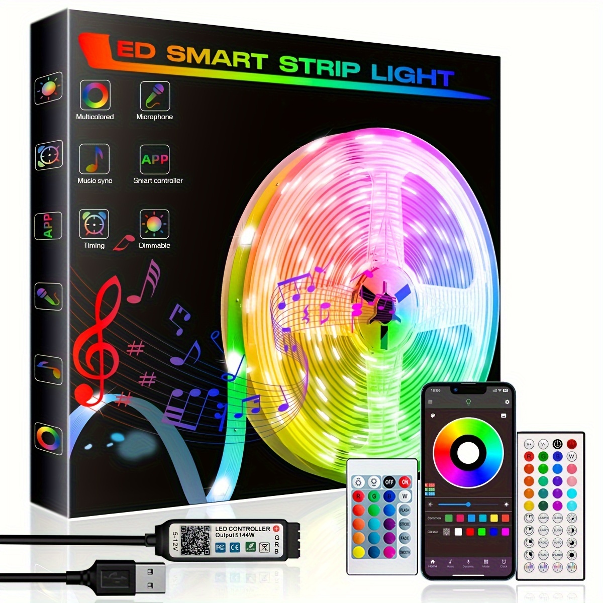 5050 RGB LED Strip Lights Room TV Backlight 3ft-100ft 50ft Bluetooth USB  APP New