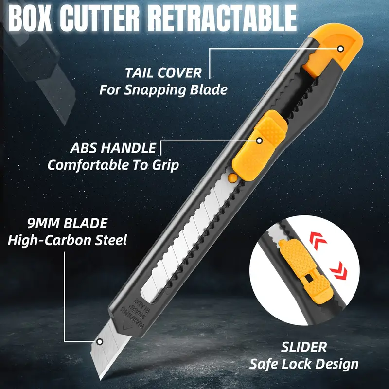 4pcs TIFICAL Box Cutter Retractable, Utility Knife 9mm Wide Snap-Off Blade,  Razor Knife For Cutting Box, Carton, Cardboard, Compact Extended Box Opene