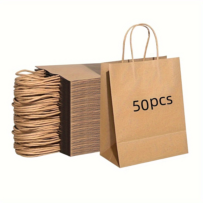 

50pcs Medium Kraft Paper Gift Bags For Birthday Parties, Grocery Shopping & Retail - High- Bags