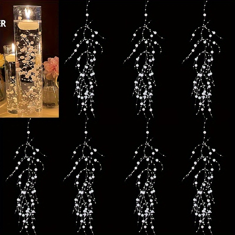 

8pcs Floating Candle Pearl String, 1.4m Pearl Vase Filler, Suitable For Wedding Centerpiece White, Beige, Blue