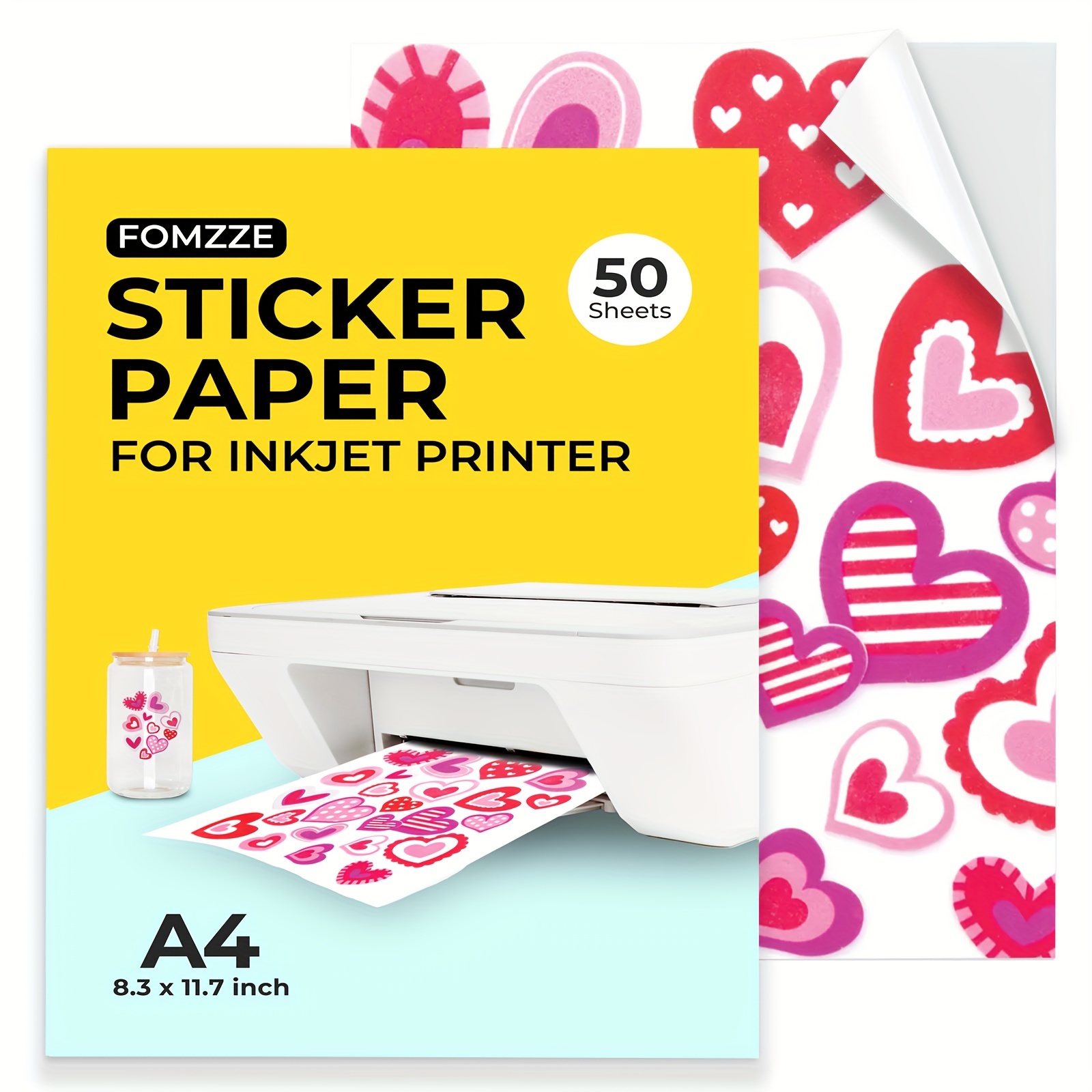 Sticker Paper Printable Vinyl for Inkjet Printer, 50 Sheets Glossy