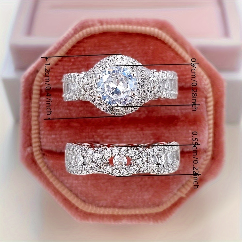 2pcs Micro Pave Zirconia Engagement Rings Set April Birthstone