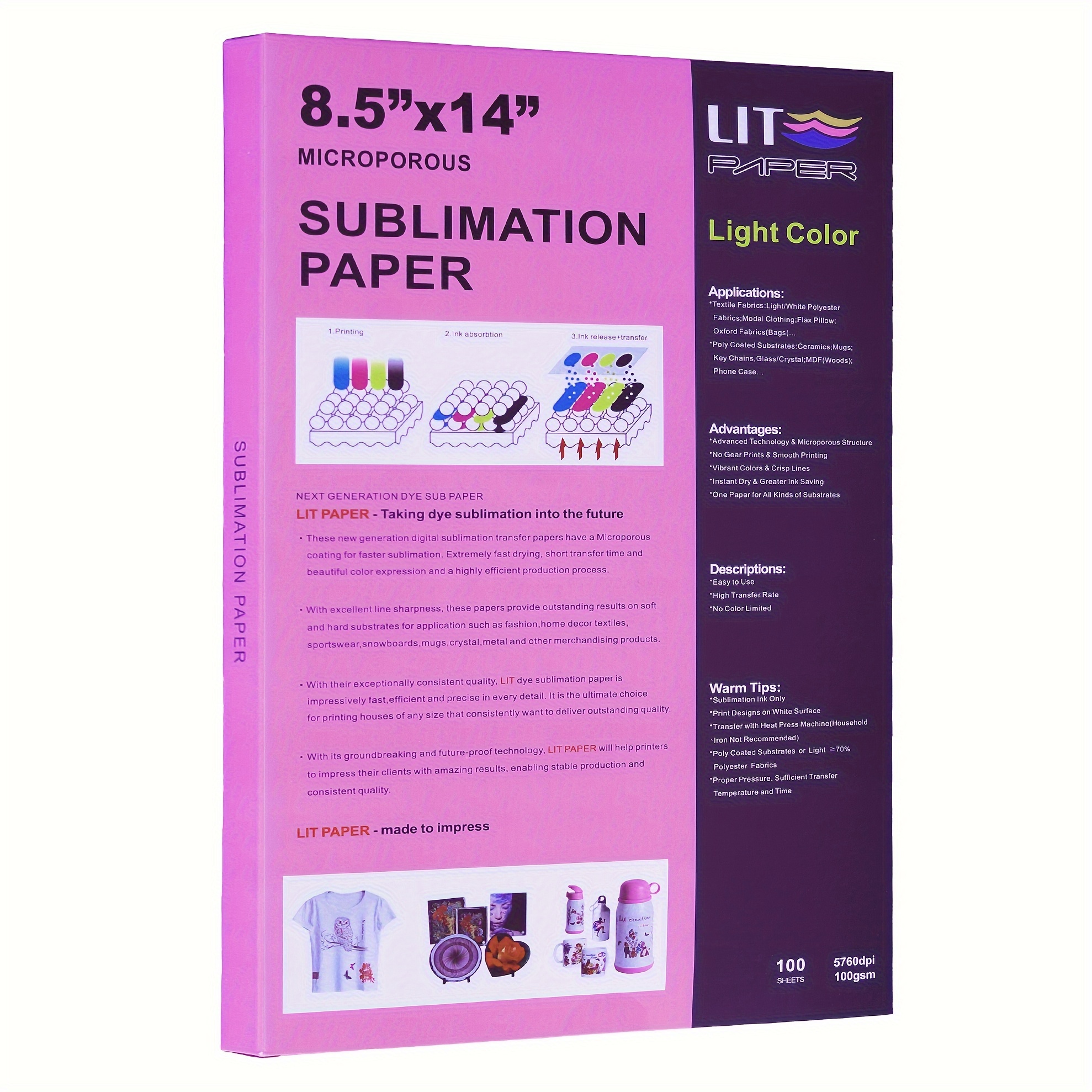 A-sub Sublimation Paper Heat Transfer 110 Sheets 8.5 x 14 Inches Legal Size Compatible with Inkjet Printer 120gsm