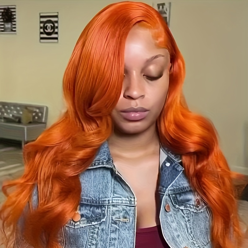 180% Density 13x4 Lace Front Human Hair Wig Ginger Orange - Temu