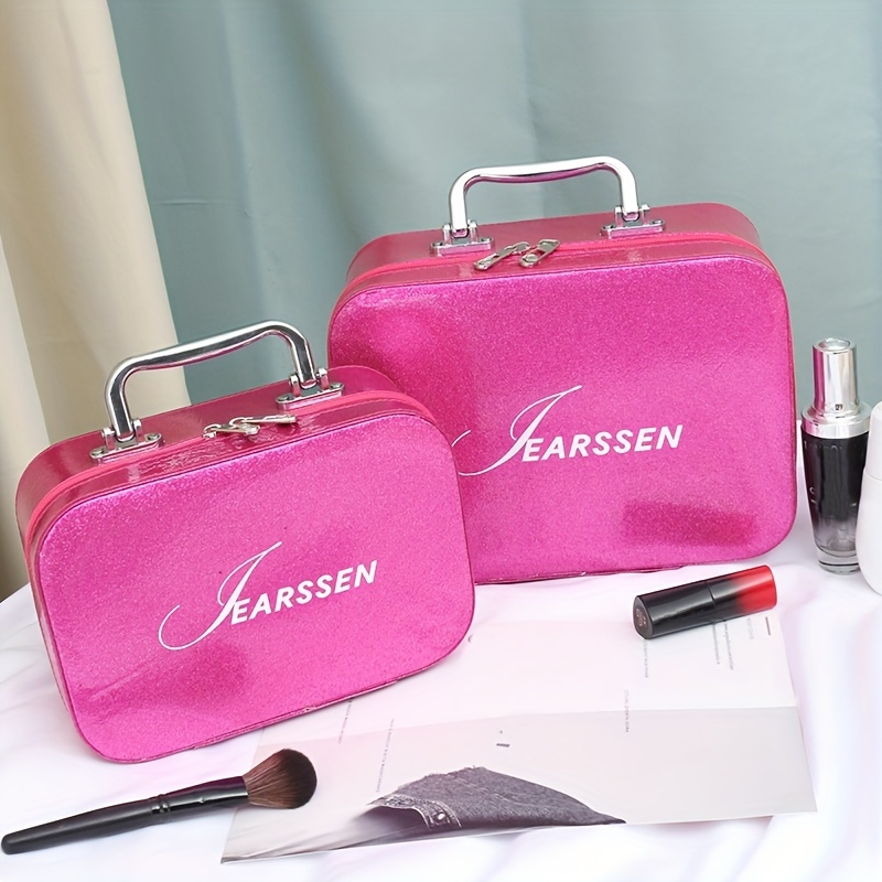 Glitter Leather Makeup Bag Organizer with Mirror Brush Holder
