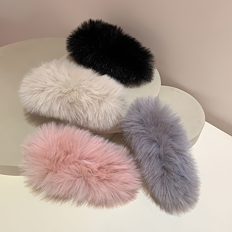 Plush Hair Clip Winter Plush Solid Color Faux Fur Hairpin Snap