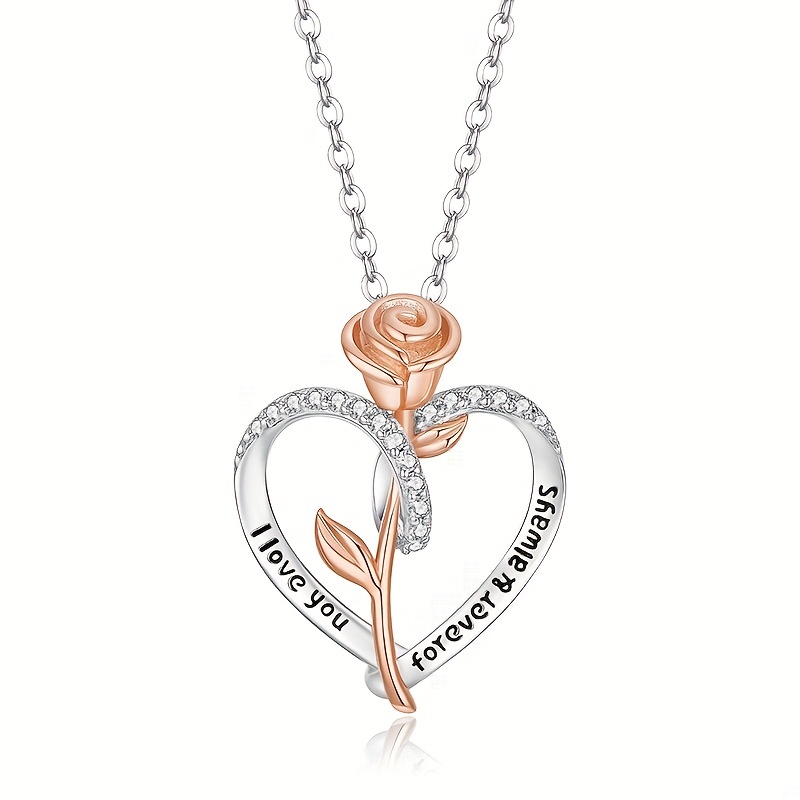 925 Sterling Silver Rose Flower Pendant Necklace Inlaid - Temu