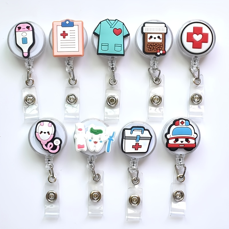 4/5pcs/set High Quality Silicone Retractable Hospital Nurse Badge Holder  Reel Cute Cartoon ID Card Holder Keychains