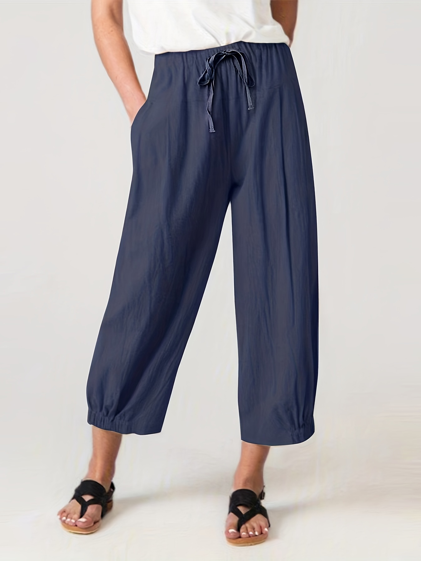 Plus Size Casual Pants Women's Plus Solid Elastic Waist - Temu