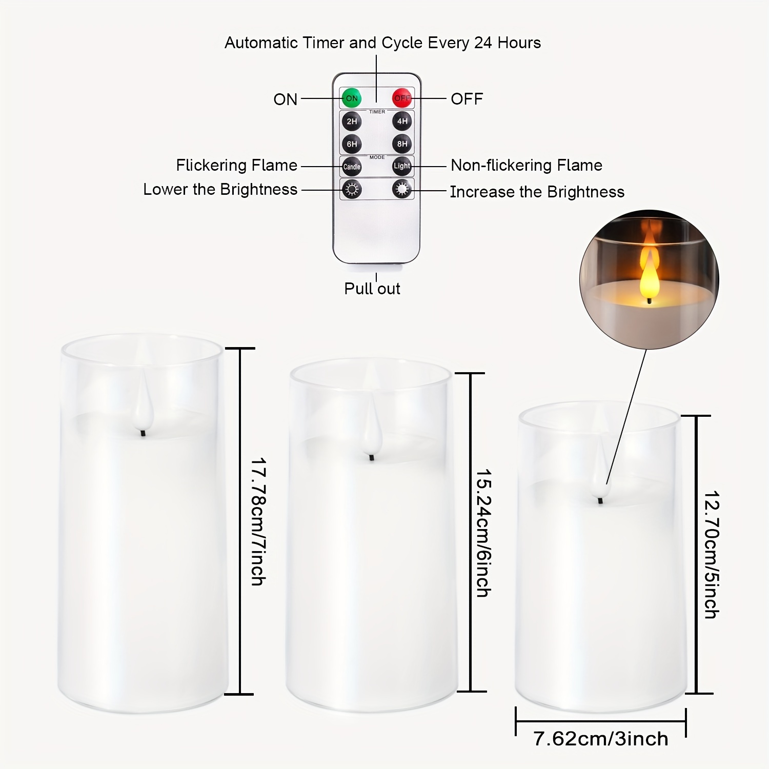 3 candele a LED per cimitero, per esterni, colore rosso, funzionamento a  batteria con 6 mesi di durata e effetto tremolante, Ø 7 cm x 12 cm :  : Illuminazione