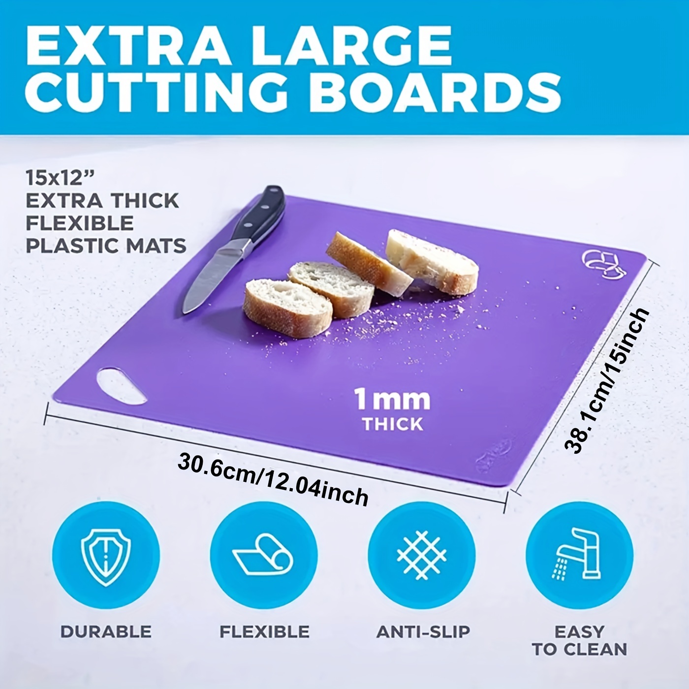 Flexible Plastic Colored Cutting Board Mats with Food Icons - Anti