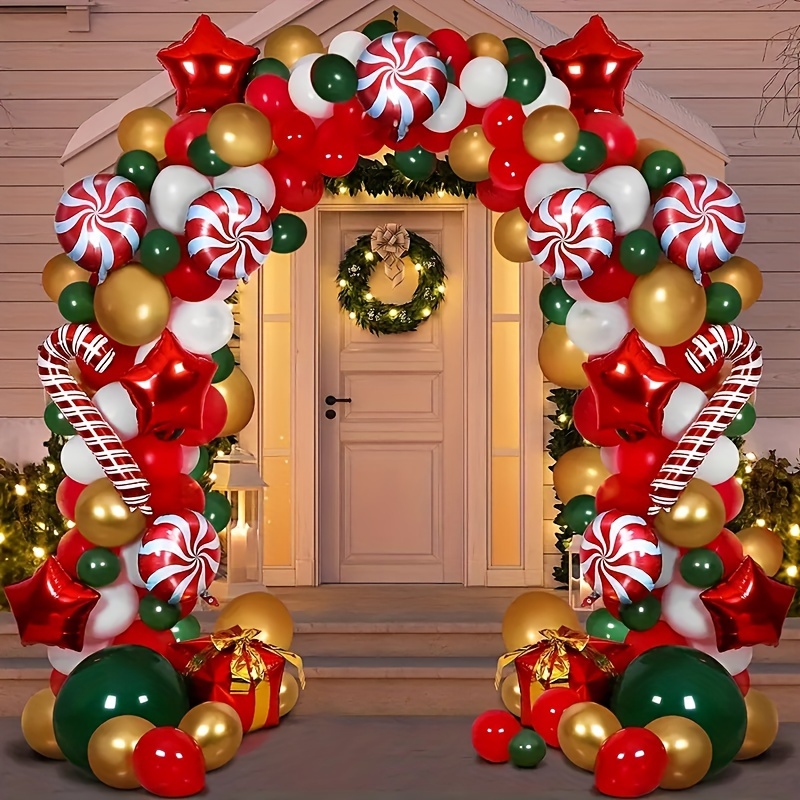 95pcs Noël Ballon Guirlande Arche Kit-Joyeux Noël Bannière,Père Noël et  Bonhomme de Neige Feuille vert Rouge Blanc Confettis Ballons
