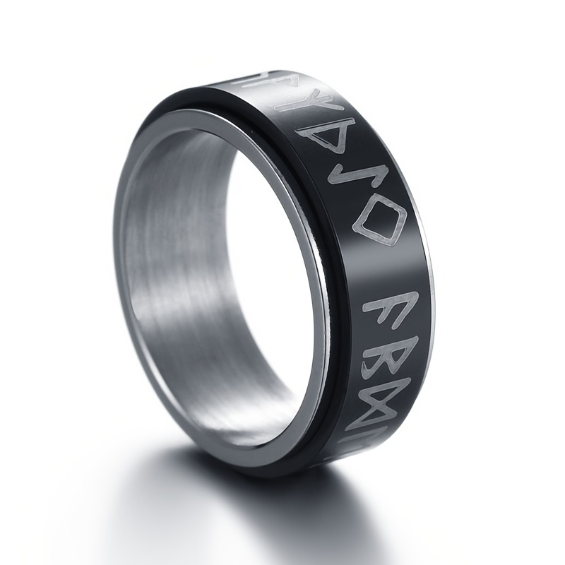 Retro Roman Numerals Viking Words Engraved Ring