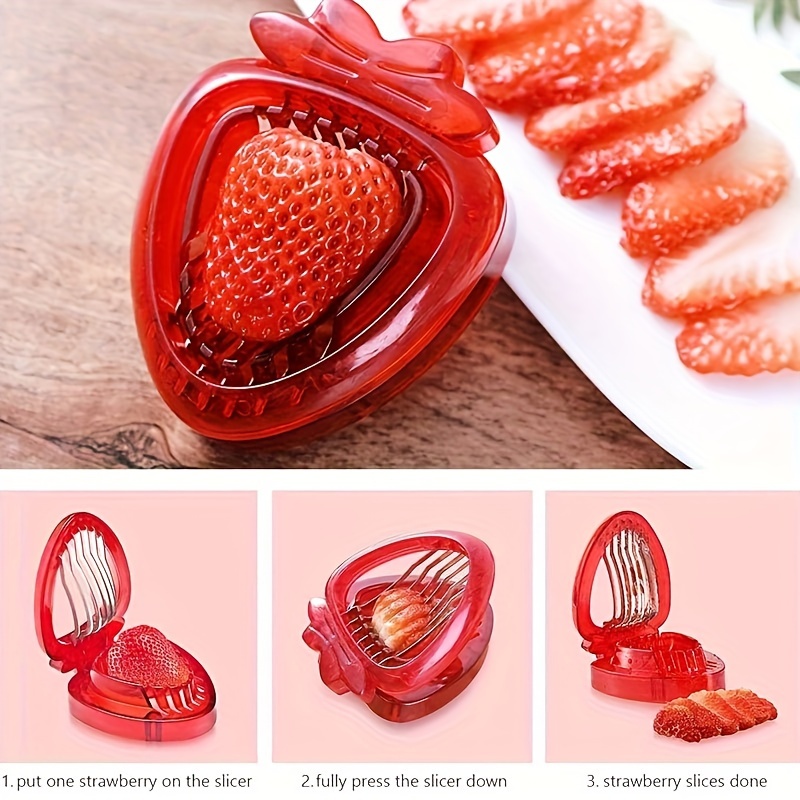 Stainless Steel Strawberry Slicer, Bananas Cutter, Red Stainless Steel Strawberry  Huller Stem Remover, Creative Cherry Pitter, Fruit Cutter, Kitchen Tools  And Gadgets - Temu