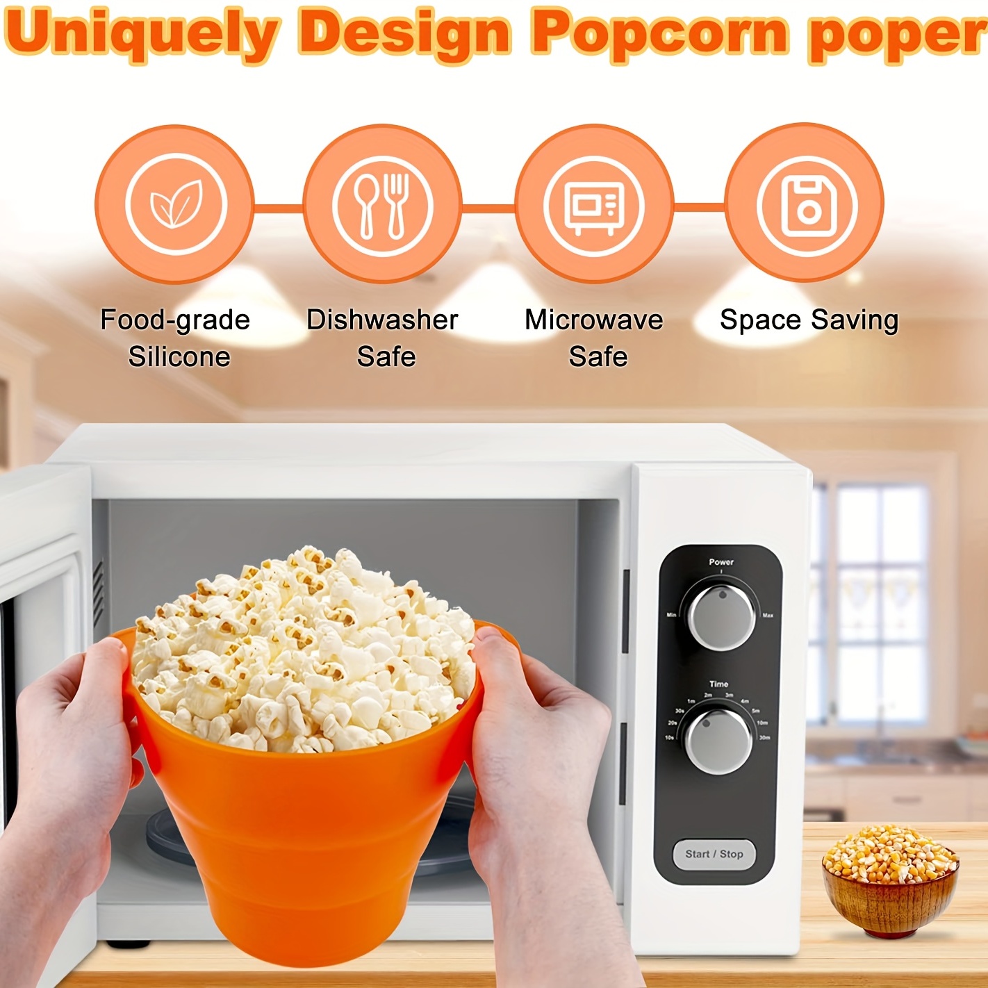 Microwave Popcorn Popper, Silicone Popcorn Maker, Foldable Bowl