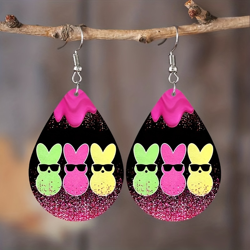 Nightclub Rabbit Easter Pattern Leather Earrings Dangle Party Earrings